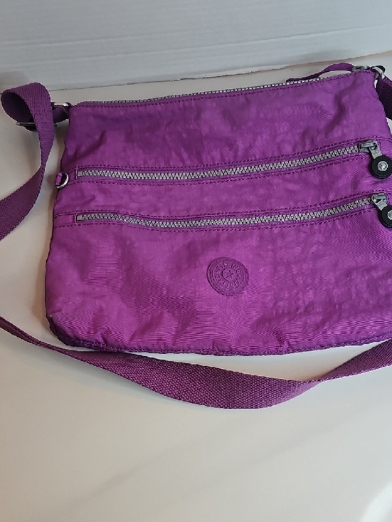 Kipling Magenta Crossbody Bag with Silver Zippers - Picture 2 of 8